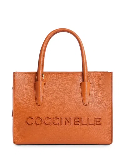 Coccinelle Logo-debossed Grained-leather Tote Bag In Brown