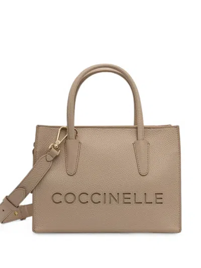 Coccinelle Logo-debossed Leather Tote Bag In Brown
