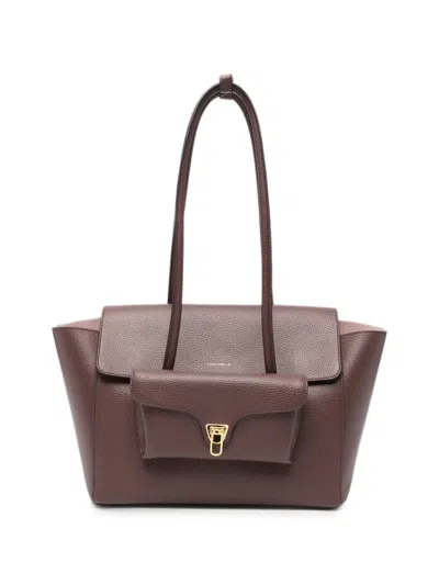 Coccinelle Logo-detail Leather Shoulder Bag In Burgundy