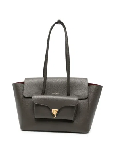 Coccinelle Logo-detail Leather Shoulder Bag In Gray