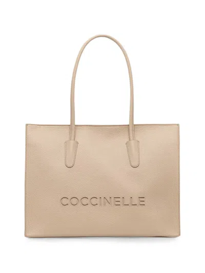 Coccinelle Logo-embossed Grained-leather Tote Bag In Neutral