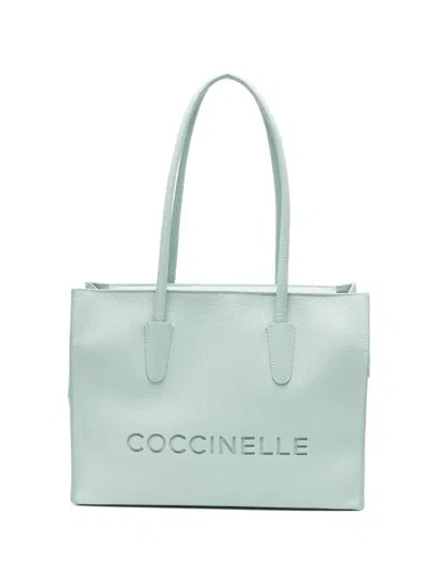 Coccinelle Logo-embossed Leather Shoulder Bag In Blue