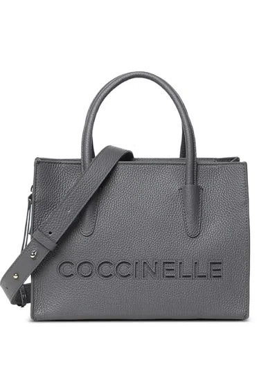 Coccinelle Logo-embossed Leather Tote Bag In Gray