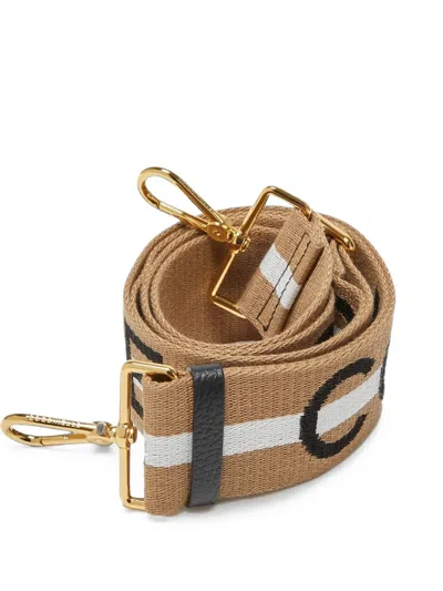 Coccinelle Logo-embroidered Striped Bag Strap In Nude