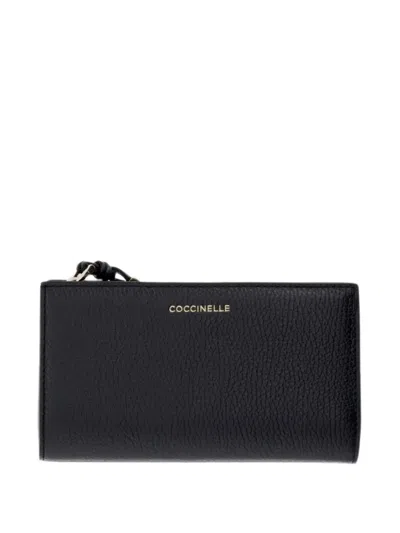Coccinelle Logo-lettering Pebbled-leather Wallet In Black