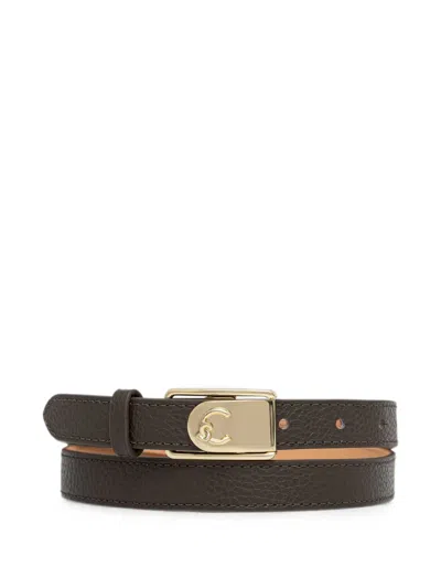 Coccinelle Logo-plaque Grained Leather Belt In Brown