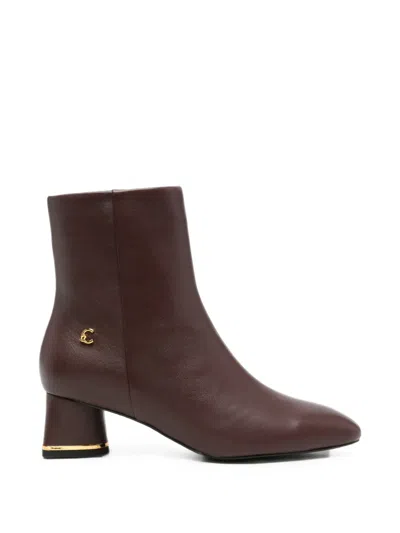 Coccinelle Logo-plaque Leather Ankle Boots In Red