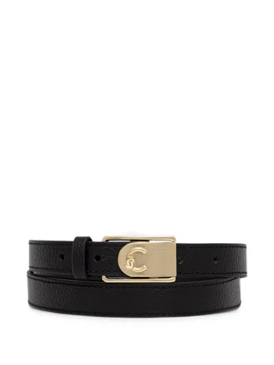 Coccinelle Logo-plaque Pebbled Belt In Black