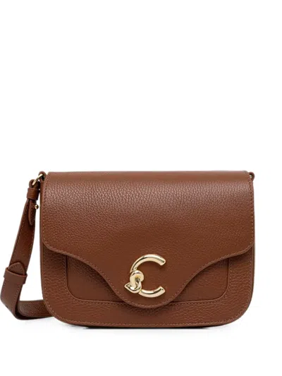 Coccinelle Logo-plaque Pebbled Shoulder Bag In Brown