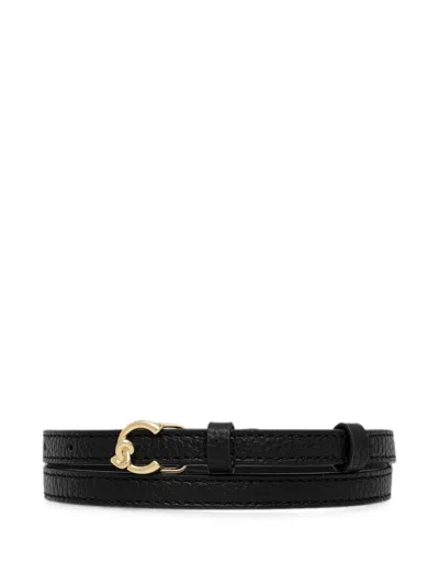 Coccinelle Logo-plaque Pebbled-calf Leather Belt In Black
