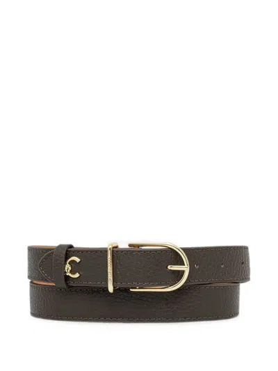 Coccinelle Logo-plaque Pebbled-leather Belt In Green