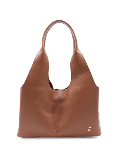 Coccinelle Logo-plaque Pebbled-leather Shoulder Bag In Brown