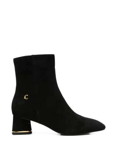 Coccinelle Logo-plaque Suede Ankle Boots In Black
