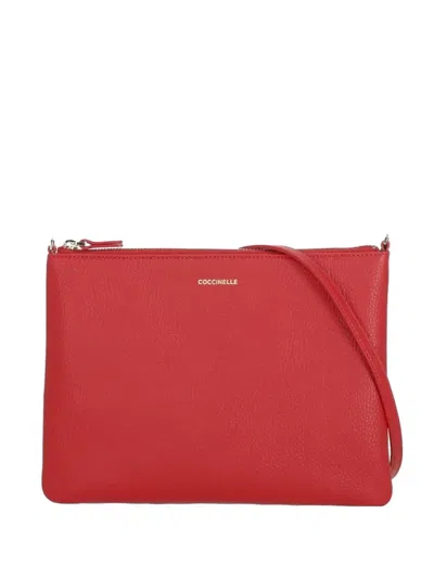 Coccinelle Pebbled Leather Pochette Removable Shoulder Strap In Red
