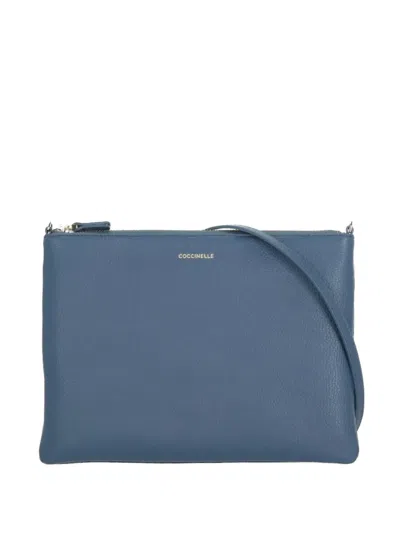 Coccinelle Pebbled Leather Clutch Bag Removable Strap In Blue