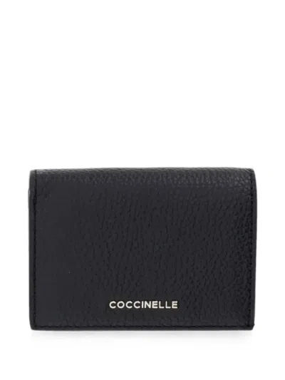 Coccinelle Logo-print Pebbled-leather Wallet In Black