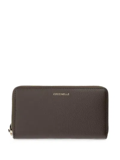 Coccinelle Logo-print Pebbled-leather Wallet In Brown