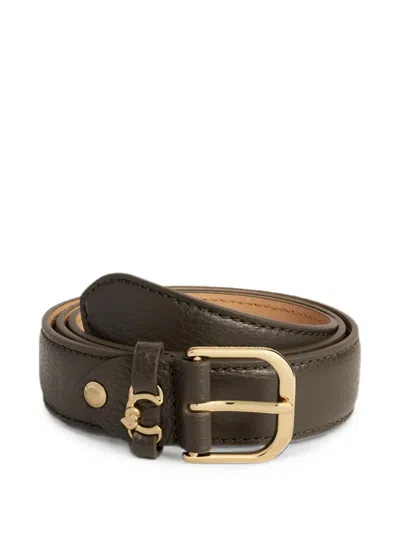 Coccinelle Loop Grained Leather Belt In Green