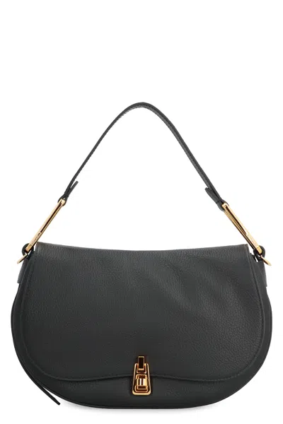 Coccinelle Magie Soft Leather Handbag With Turn-lock Flap, 31cm In Black