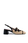 Coccinelle Maia Crochet Straw Slingback Shoes In Black