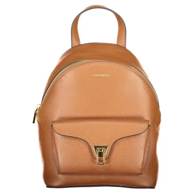 Coccinelle Marrone Leather Women Women's Backpack In Brown