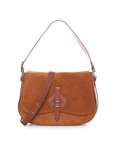 Coccinelle Mavery Large Suede Shoulder Bag In Sand