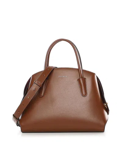 Coccinelle Mavery Large Suede Shoulder Bag In Sand