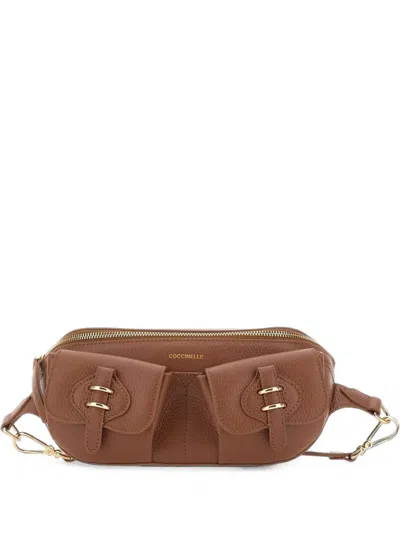 Coccinelle Mavery Pocket Small Leather Belt Bag In Brown