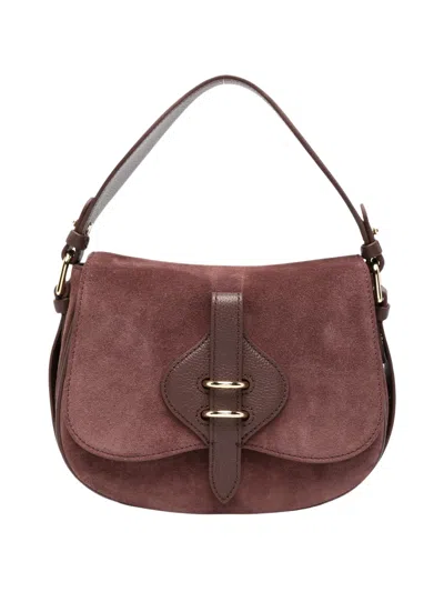Coccinelle Mavery Suede Curved Suede Shoulder Bag In Brown