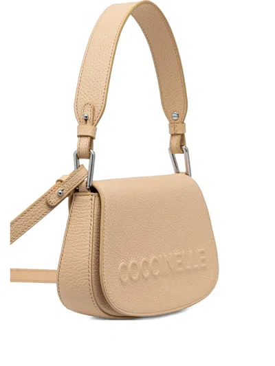 Coccinelle Maxi Myrtha Embossed-logo Leather Shoulder Bag In Neutral