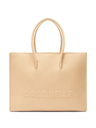 Coccinelle Maxi Myrtha Embossed-logo Tote Bag In Neutral