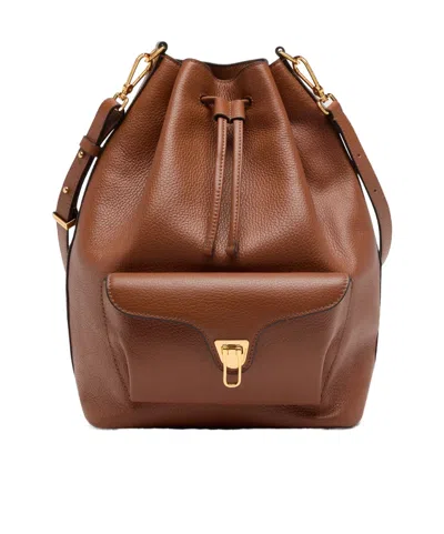 Coccinelle Medium Beat Generation Drawstring Bucket Bag In Brown