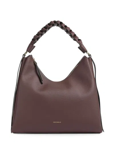 Coccinelle Medium Boheme Braided Leather Tote Bag In Brown