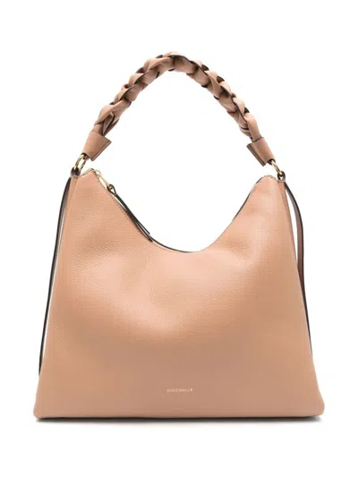 Coccinelle Medium Boheme Tote Bag In Beige Leather In Skin/gazpacho