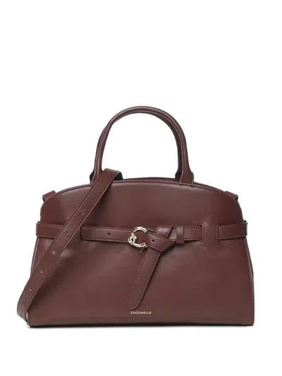 Coccinelle Medium Buckle-detail Leather Tote Bag In Brown