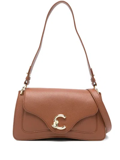 Coccinelle Medium C-me Leather Curved Shoulder Bag In Brown