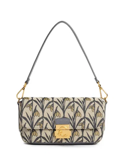 Coccinelle Medium C-me Lock Floral-jacquard Leather-trim Tote Bag In Neutral