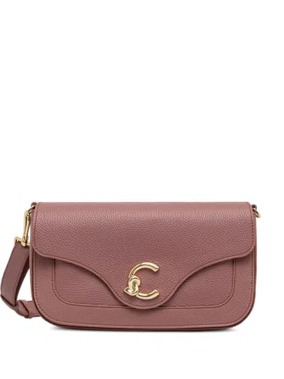 Coccinelle Medium C-me Logo-plaque Leather Shoulder Bag In Burgundy