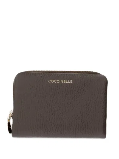 Coccinelle Medium C-me Logo-print Pebbled-leather Wallet In Gray