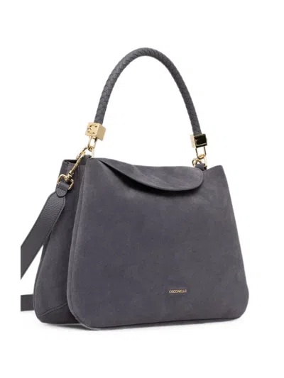 Coccinelle Medium  Tiggy Braided-handle Suede Shoulder Bag In Grey