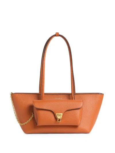 Coccinelle Medium Double Beat Pouch-detail Shoulder Bag In Orange