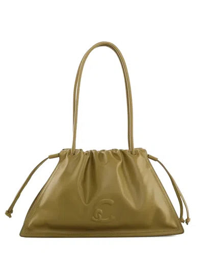 Coccinelle Medium Embossed-logo Drawstring Tote Bag In Green