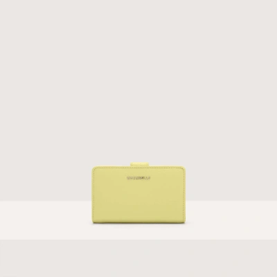 Coccinelle Medium Grained Leather Wallet Metallic Soft In Lime Wash