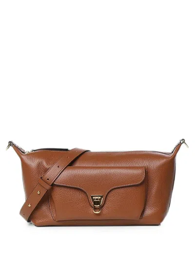 Coccinelle Medium Grainy Leather Shoulder Bag In Brown