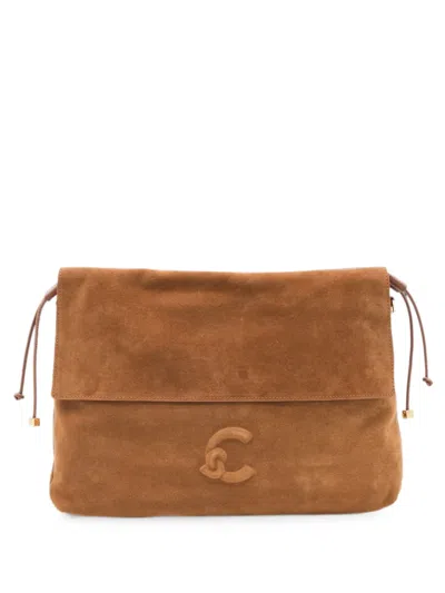Coccinelle Medium Lidia Suede Logo-embossed Shoulder In Brown
