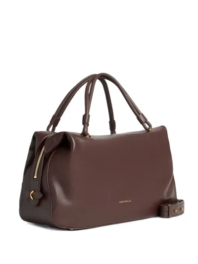 Coccinelle Medium Lizzie Logo-print Leather Tote Bag In Brown