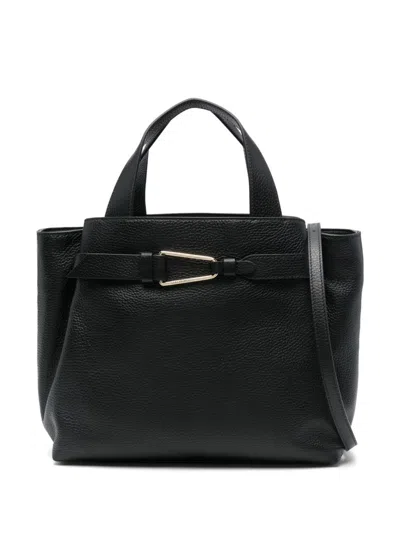 Coccinelle Folded-detailing Leather Tote Bag In Black