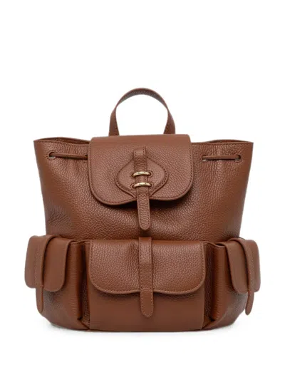 Coccinelle Medium Mavery Grainy-leather Drawstring Backpack In Red