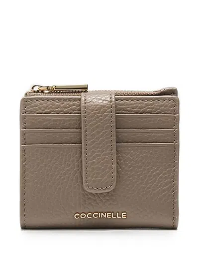 Coccinelle Medium Metallic Grained-leather Wallet In Gray