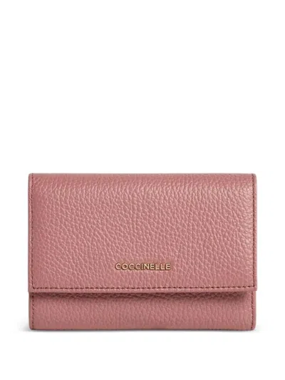 Coccinelle Medium Metallic Logo-lettering Wallet In Pink